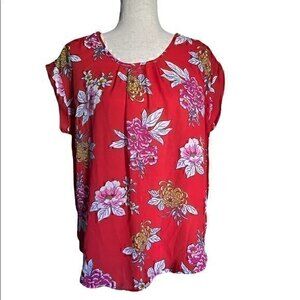 Vintage Red Floral Cap Sleeve Blouse | French-Inspired | Summer Brunch Top